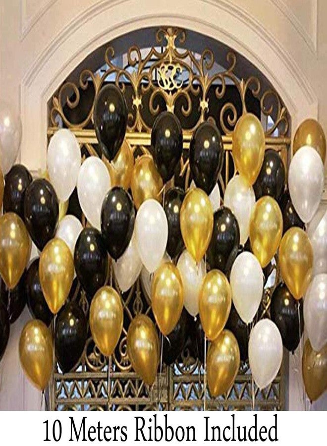 AMFIN بالونات معدنية من AMFIN® (عبوة من 25 بالونًا) مقاس 10 بوصات، باللون الأسود والذهبي والأبيض، مثالية لتزيين أعياد الميلاد، وحفلات الزفاف، والخطوبة، وحفلات استقبال المولود، وحفلات الذكرى السنوية، بتصميمات مستوحاة من الأسود والذهبي والأبيض. - Image 2